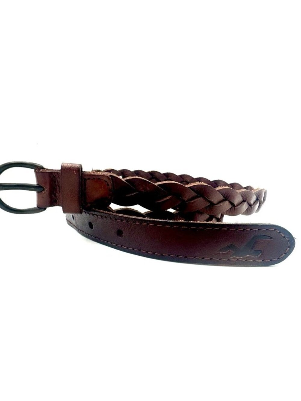 Hollister Braided Leather Belt Brown Skinny Y2K Boho L/XL